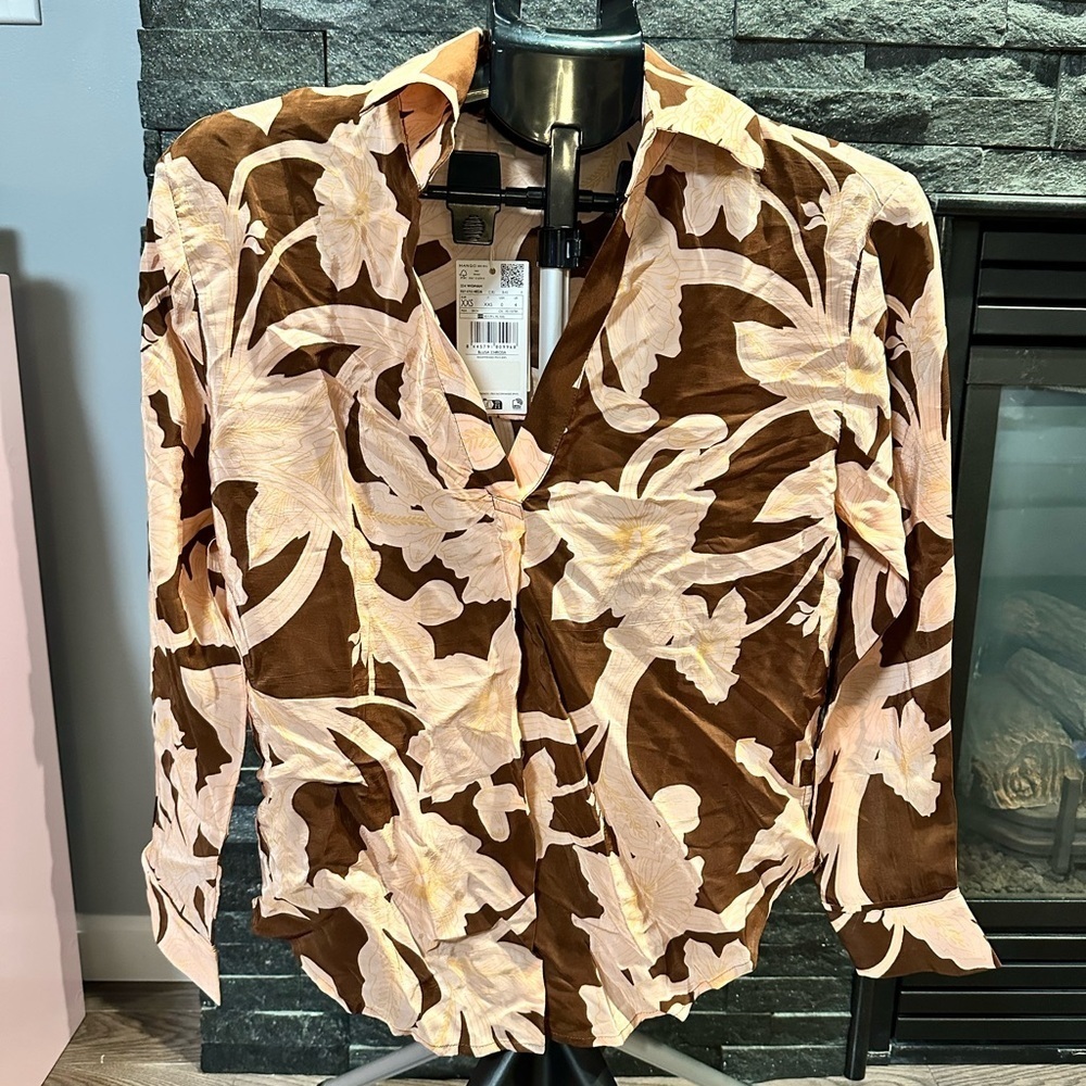 NWT Mango Floral Brown and Cream Women's Top